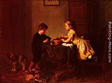 Guitar Canvas Paintings - Children Playing with a Guitar